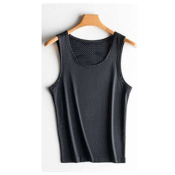 Men's Ice Silk Mesh Hollow Cool Vest Men's Slim Fit Sports Breathable Fitness Bottoming Shirt Summer Thin Style 1