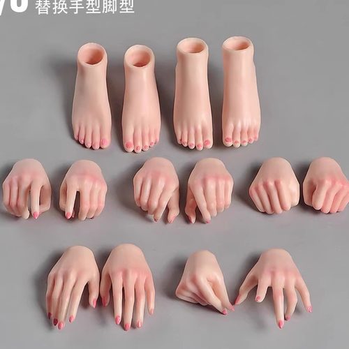 现货 1/6女兵人可动包胶素体兰花指比心握枪握剑可替换精妆手型包 - 图0