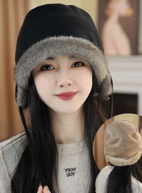 冬季复古麂皮绒一帽多戴渔夫帽女