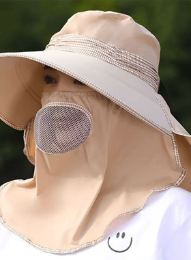 夏季大帽檐披肩面罩一体遮阳帽女
