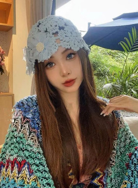 夏季优雅手工花朵蕾丝包头帽女