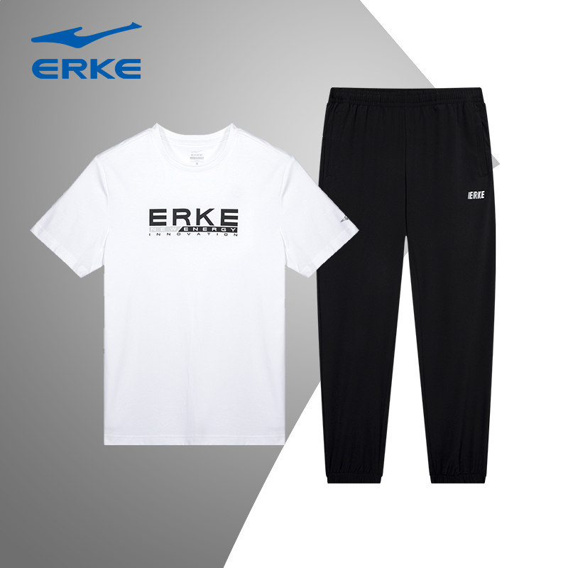 鸿星尔克男士运动套装短袖T恤九分裤休闲长裤透气健身跑步套装男,淘宝优惠券,粉丝福利购,淘宝优惠卷