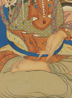 丁观鹏莲座文殊图新中式客厅茶室框道家墙壁挂画实木画