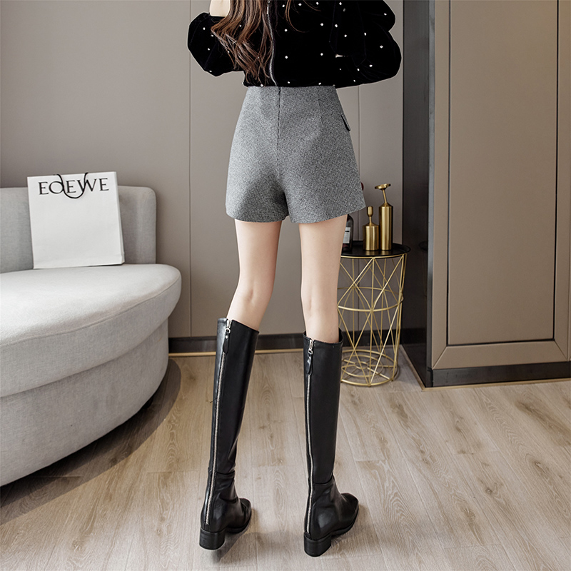 秋冬a字外穿新款高腰休闲毛呢短裤 离题服饰休闲裤