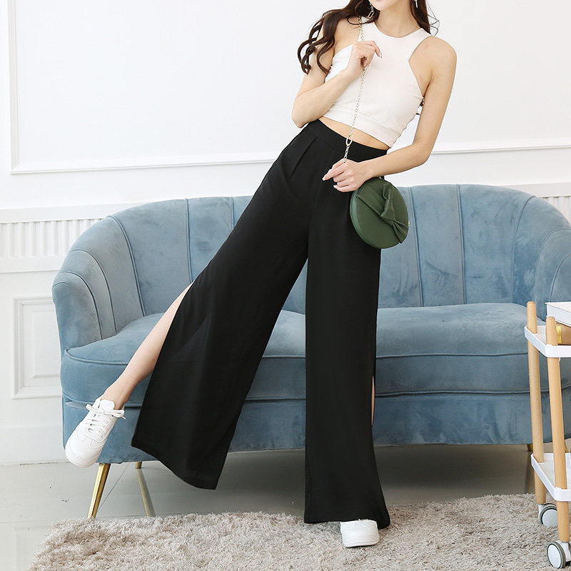 侧开叉高腰露腿阔腿裤夏季休闲裤 离题服饰休闲裤