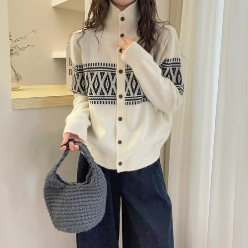 复古提花高领羊绒针织开衫女欧洲站2025冬装新款欧货女装短外套潮 - 图2