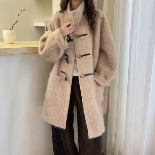 牛角扣双面羊绒大衣女欧洲站2025冬装新款欧货女装羊毛毛呢外套潮 - 图1