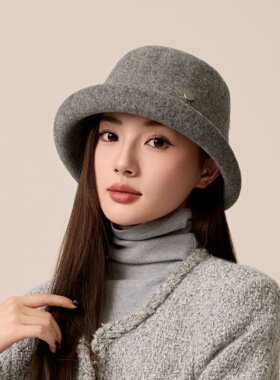 夕慕秋冬新款羊毛渔夫帽女英伦复古画家帽百搭显脸小盆帽大头围