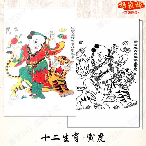 儿童手工DIY年画传统杨家埠木板年画非遗怀旧年画娃娃涂鸦线稿 - 图1