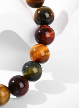 天然三色虎眼石手串男女款个性潮流单圈圆珠闪电虎眼石手链礼物款