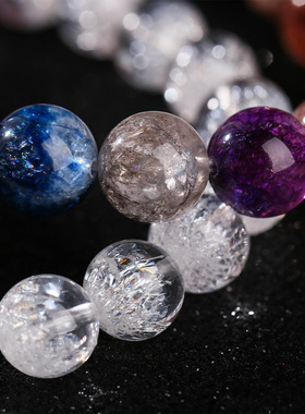 彩色烟花超七手链女烟花超七单圈圆珠轻奢小众水晶手串爆闪聚宝盆