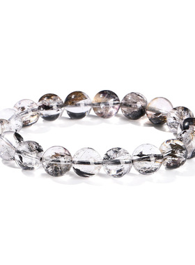 天然闪灵钻手链女高品级冰透简约黑水晶手串冰魄灵光晶体通透DIY