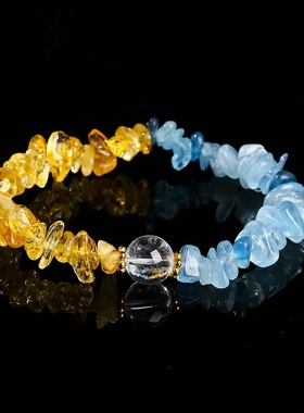 天然海蓝宝黄水晶手链女碎石转运珠手串清新显白招财旺运百搭手饰
