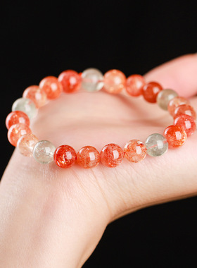 金点阿鲁沙太阳石手链女单圈元气能量个性小众天然太阳石手串礼物