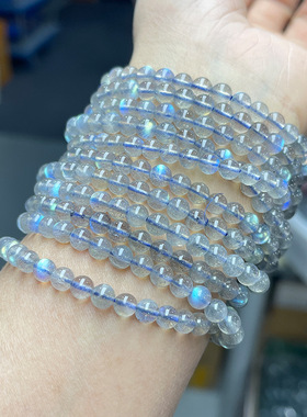 a+级天然灰月光手链女款优雅单圈圆珠灰月光手串情侣闺蜜送礼必入