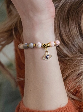 海外流行天然石手链复古恶魔之眼吊坠独特个性百搭手串手饰礼物