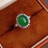 Natural Chalcedony Ring Empress Green Egg Face Agate Full Diamond Ring Adjustable Ring Light Luxury Style High-end Gift
