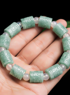 天然缅甸A货翡翠浅绿玉珠子手串