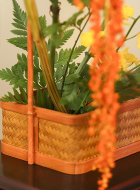 手工竹编复古禅意插花花篮