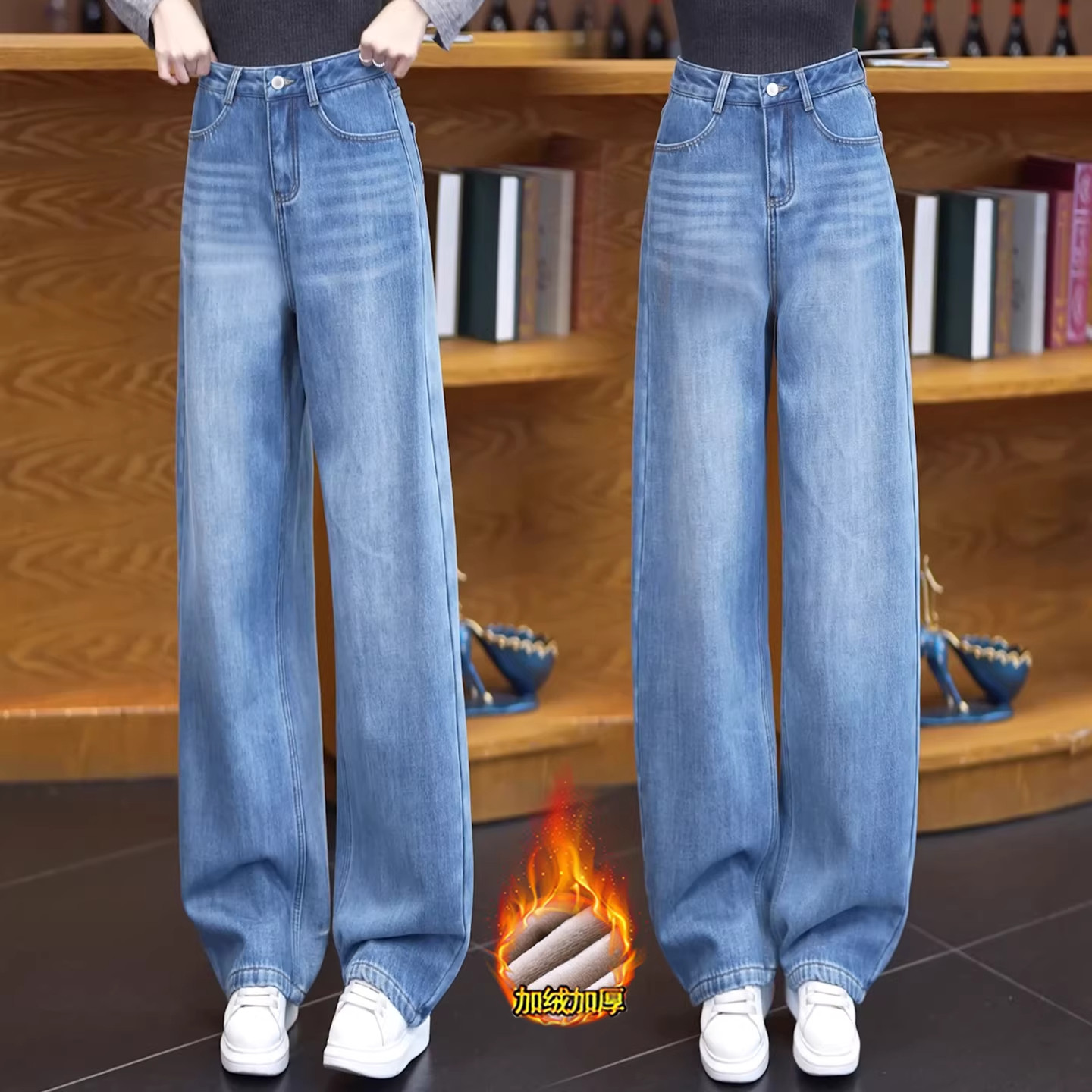 窄版阔腿牛仔裤女春秋2026新款刺绣高腰宽松显瘦垂感休闲直筒裤子,淘宝优惠券,粉丝福利购,淘宝优惠卷