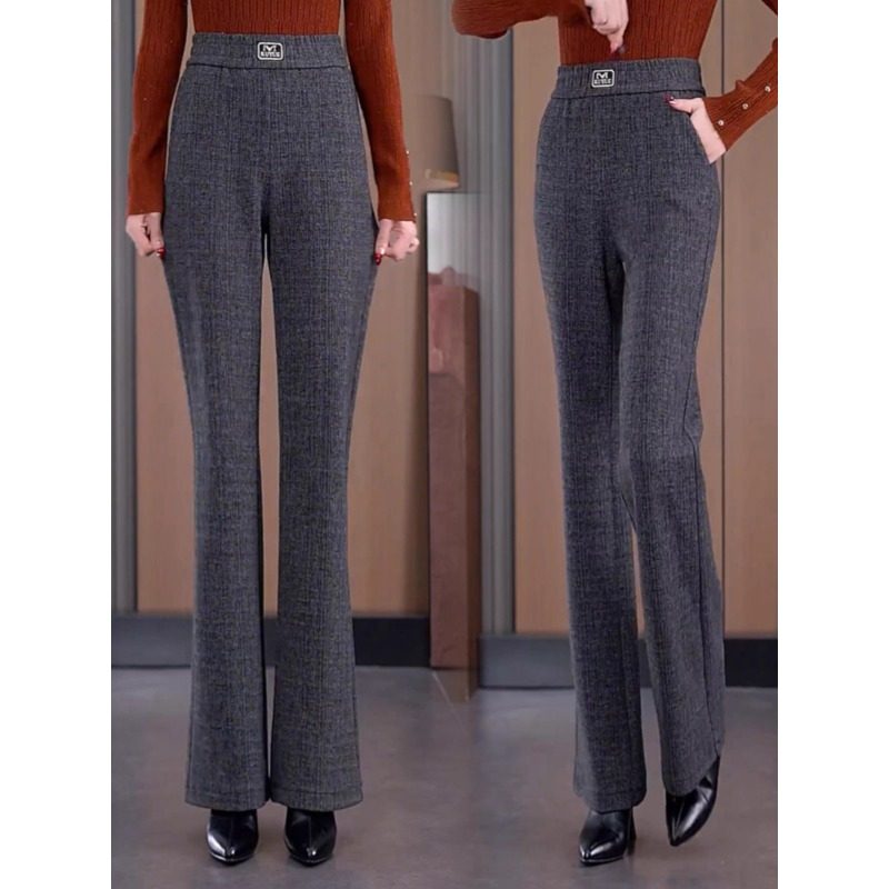 英伦老钱风灰色微喇裤女2025秋冬季新款毛呢高腰显瘦直筒休闲裤子,淘宝优惠券,粉丝福利购,淘宝优惠卷