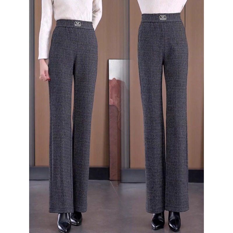 英伦老钱风灰色微喇裤女2025秋冬季新款毛呢高腰显瘦直筒休闲裤子,淘宝优惠券,粉丝福利购,淘宝优惠卷