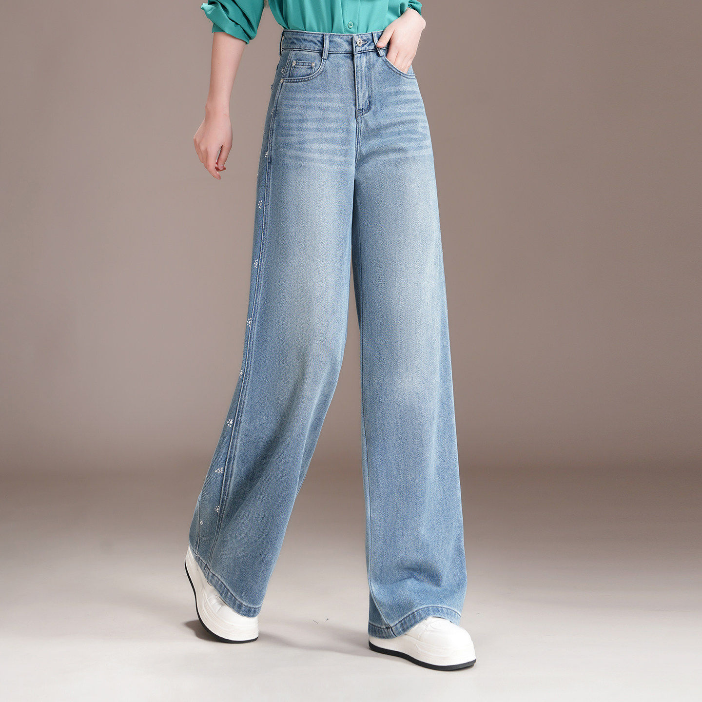 浅蓝色窄版阔腿牛仔裤女春秋季2026新款高腰显瘦垂坠感休闲直筒裤,淘宝优惠券,粉丝福利购,淘宝优惠卷