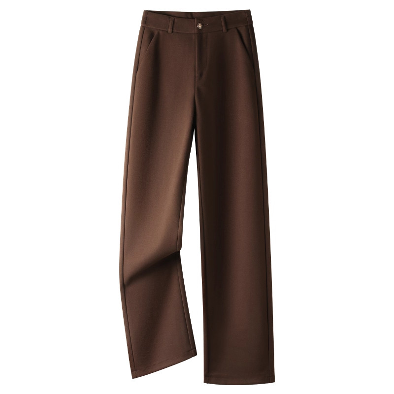 咖色毛呢窄版阔腿裤女2025秋冬季新款松紧高腰显瘦垂感百搭直筒裤,淘宝优惠券,粉丝福利购,淘宝优惠卷