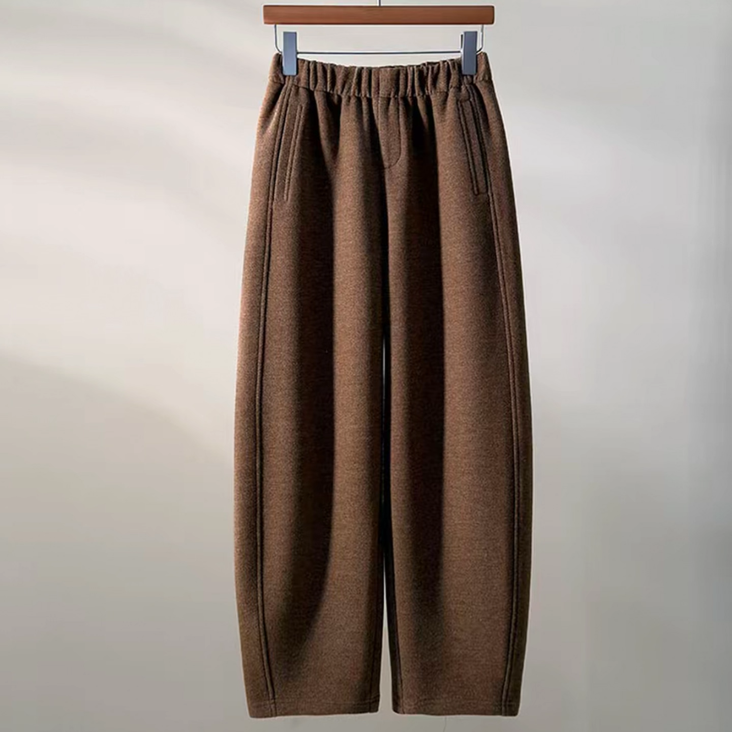 加绒加厚羊毛呢阔腿弯刀裤女2025秋冬保暖新款高腰休闲香蕉卫裤子,淘宝优惠券,粉丝福利购,淘宝优惠卷