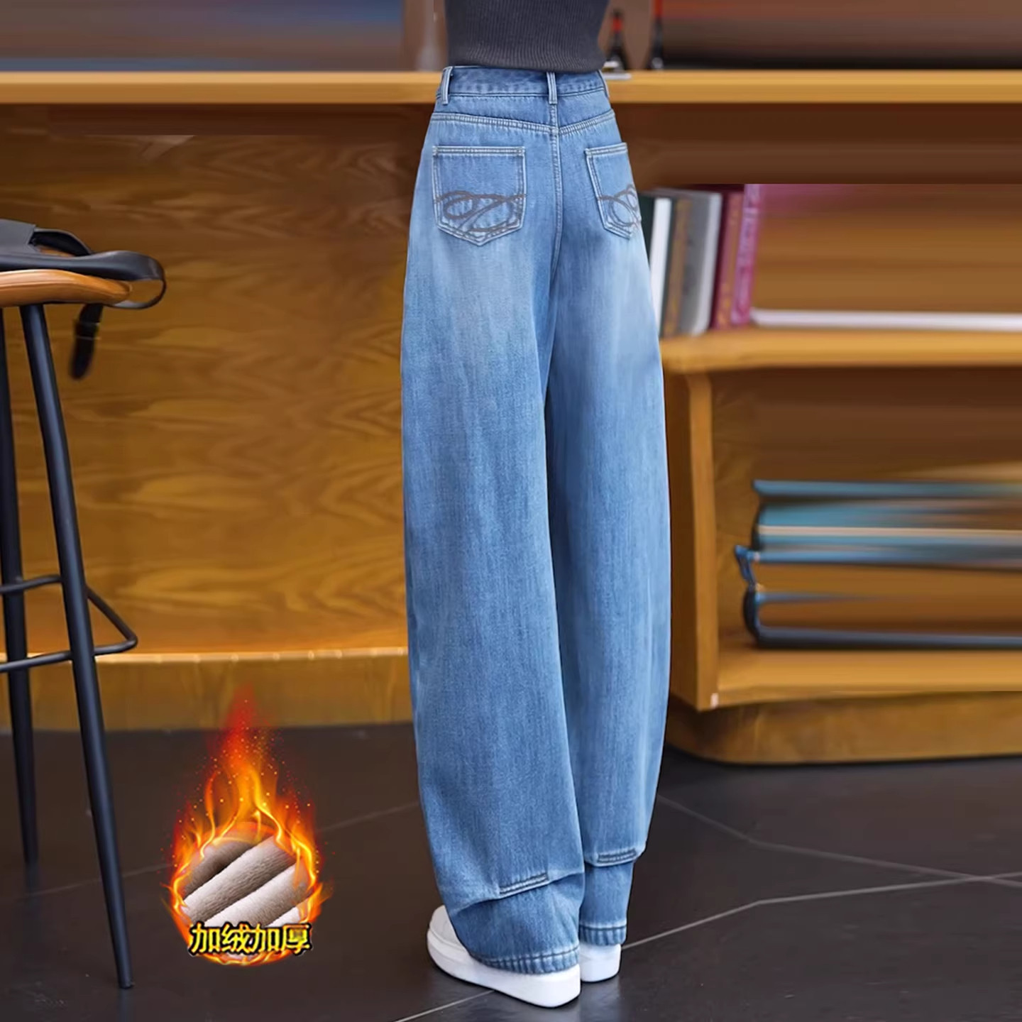 窄版阔腿牛仔裤女春秋2026新款刺绣高腰宽松显瘦垂感休闲直筒裤子,淘宝优惠券,粉丝福利购,淘宝优惠卷