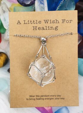 新品A Little Wish卡片天然紫晶项链不锈钢竹节手工编织金属网兜