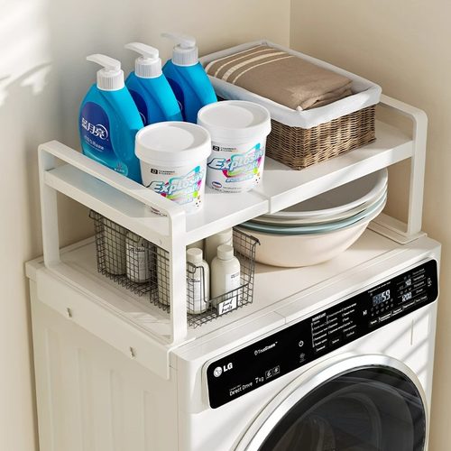 滚筒洗衣机置物架洗衣机上方收纳架免安装伸缩分层侧边磁吸储物架 - 图2