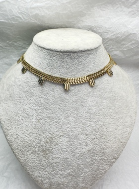 欧美外贸饰品打标款卡脖复古金复古银项链女锁骨链长颈链老货孤品