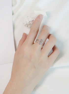 五线对珠开口戒指s925女欧美风