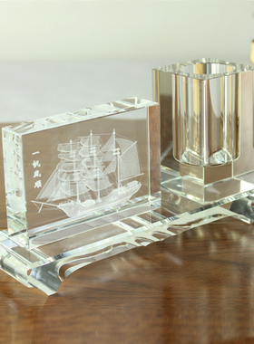 退伍水晶内雕摆放帆船