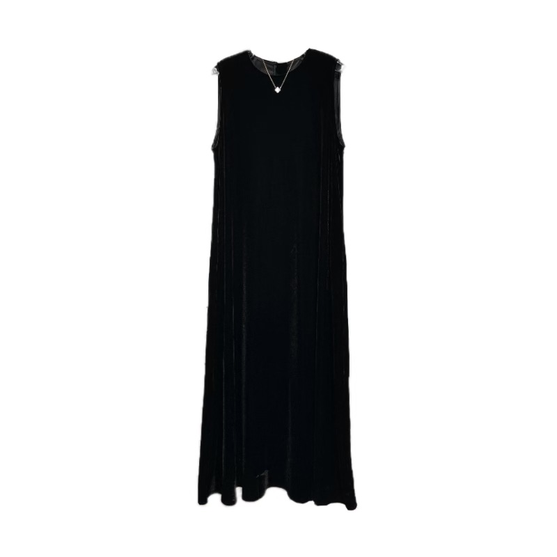 简约风无袖丝绒连衣裙2024春季新款宽松显瘦百搭赫本风气质长裙潮 - 图3