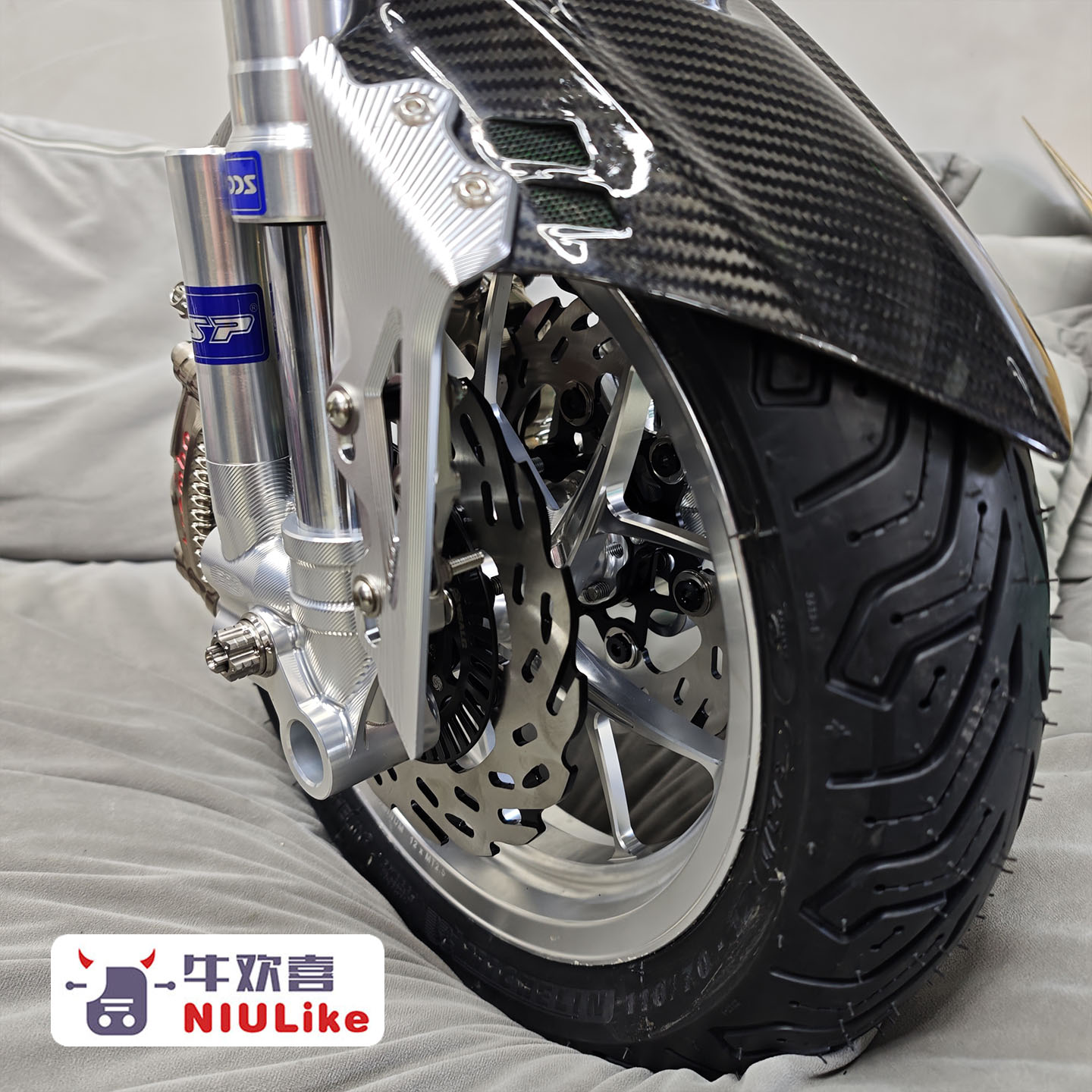 电动车前轮双碟套装185开档 九号MZ/猎户座/E300P/极核AE4小牛FXT - 图0