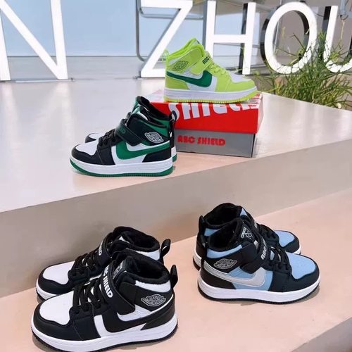 【高帮】加绒板鞋儿童童鞋冬季新款二棉鞋 运动鞋男女童鞋子 - 图1