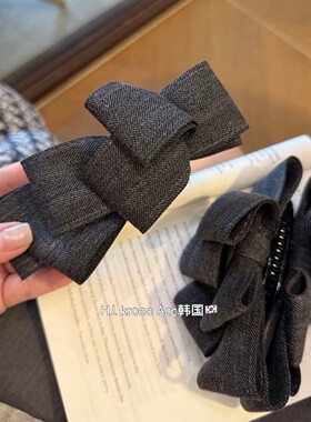 韩国早秋新款～高质感灰色蝴蝶结后脑勺竖夹马尾夹香蕉夹头饰