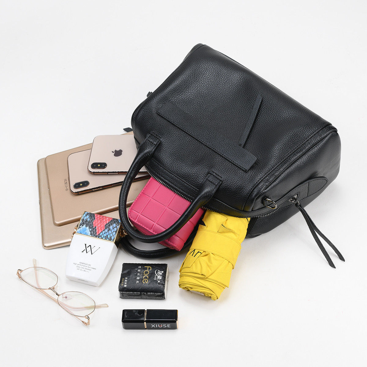 贝尔正品新升级头层牛皮手提包真皮女包包单肩包简约时尚大包3069,淘宝优惠券,粉丝福利购,淘宝优惠卷