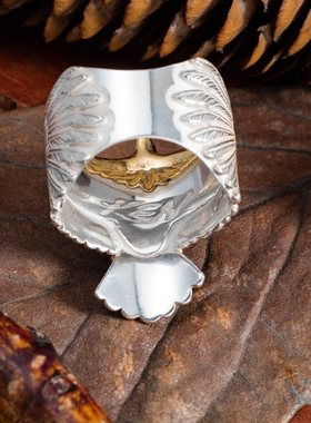 手工银饰菊地键通用银+金印第安