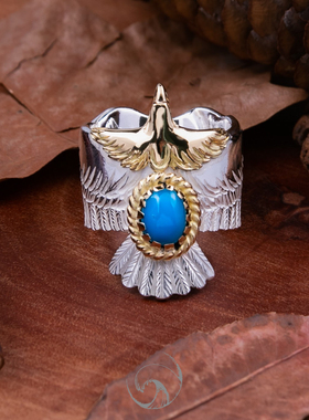 菊地健金头银身松石鹰戒指