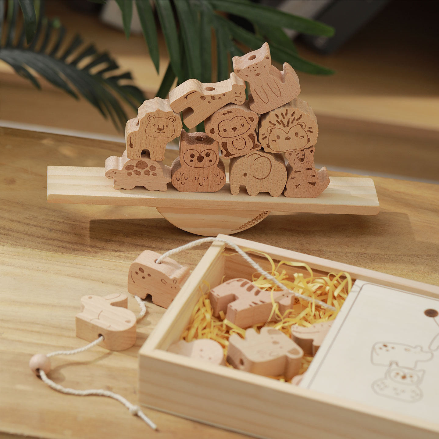 跨境可爱卡通多种动物榉木跷跷板串珠动物玩具儿童叠叠乐串绳玩具,淘宝优惠券,粉丝福利购,淘宝优惠卷