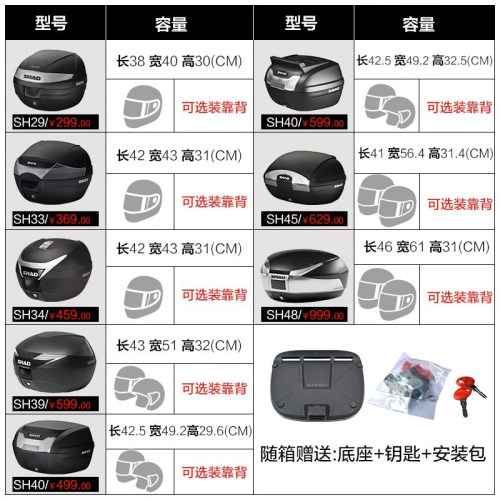 SHAD夏德尾箱大容量电动车踏板摩托车后备箱边箱SH33/34/39/40/48 - 图3