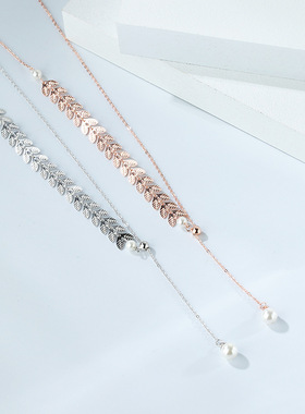 925纯银项链女网红ins麦穗珍珠项