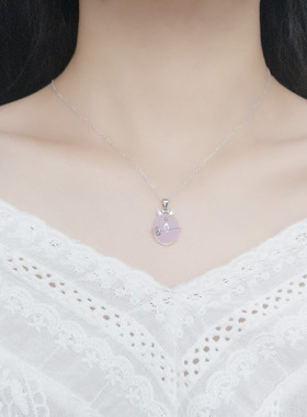 s925纯银芙蓉石猫咪项链女锁骨链
