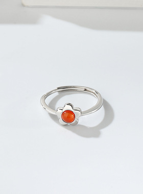 s925纯银玛瑙小花戒指少女超仙小