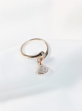 s925纯银小裙子戒指女微镶钻扇形指环开口精致小众设计高级感搭配