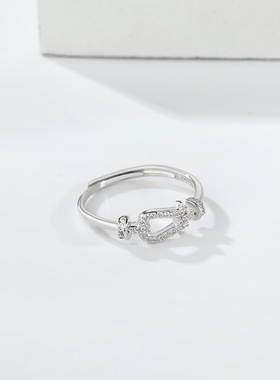 s925纯银微镶满钻马蹄扣戒指女士