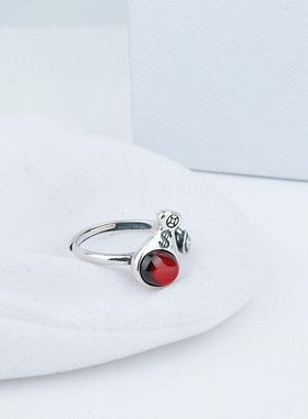 s925纯银石榴石钱袋戒指泰银个性